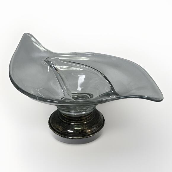 VTG Frank M Whiting Clear Glass Curved Candy Dish 925 Sterling Silver Base MCM - Picture 7 of 11